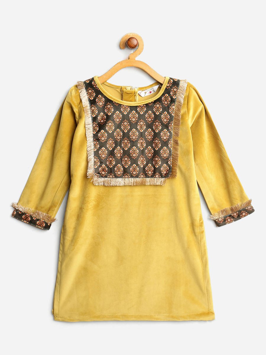 Ahalyaa Mustard Color Digital Print Velvet kids Kurta Palazzo Set For Girls - Distacart