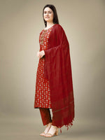 Thumbnail for Jyoti Fashion Women's Maroon Rayon Embroidery & Sequence work Kurta with Trouser & Dupatta - Distacart