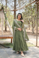 Thumbnail for Joban Fashion Mehandi Georgette Sequence Embroidery Work Kurta Set