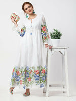 Thumbnail for Cheera Women Stylish Hand Chikenkari And Digital Printe Cotton Organza Flared Anarkali Kurta - White - Distacart