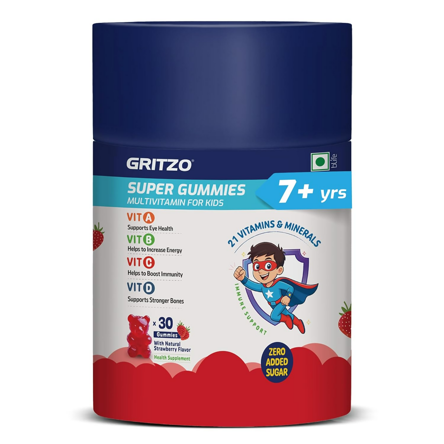 Gritzo Super Gummies Multivitamin (7+y Kids) (Strawberry Flavour) - Distacart