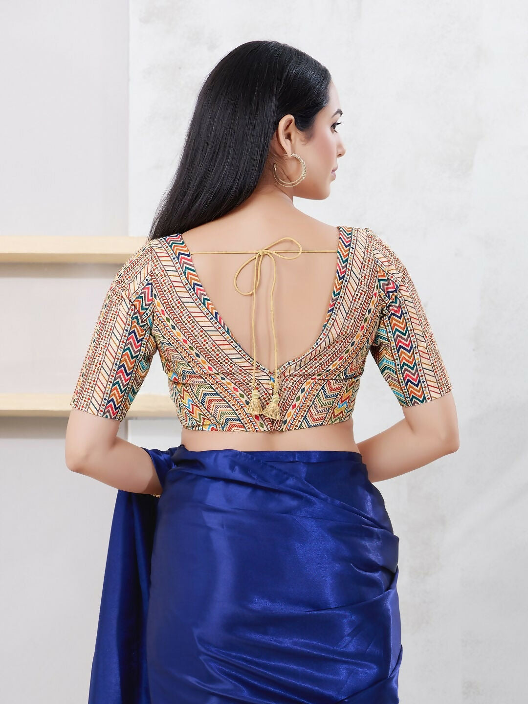 Joban Fashion Light-Gold Shift Elbow Sleeveless Back Open Blouse