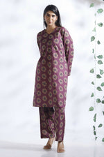 Thumbnail for Breathables Wine Butta Print Cotton Kurta & Pants Set - Dista
