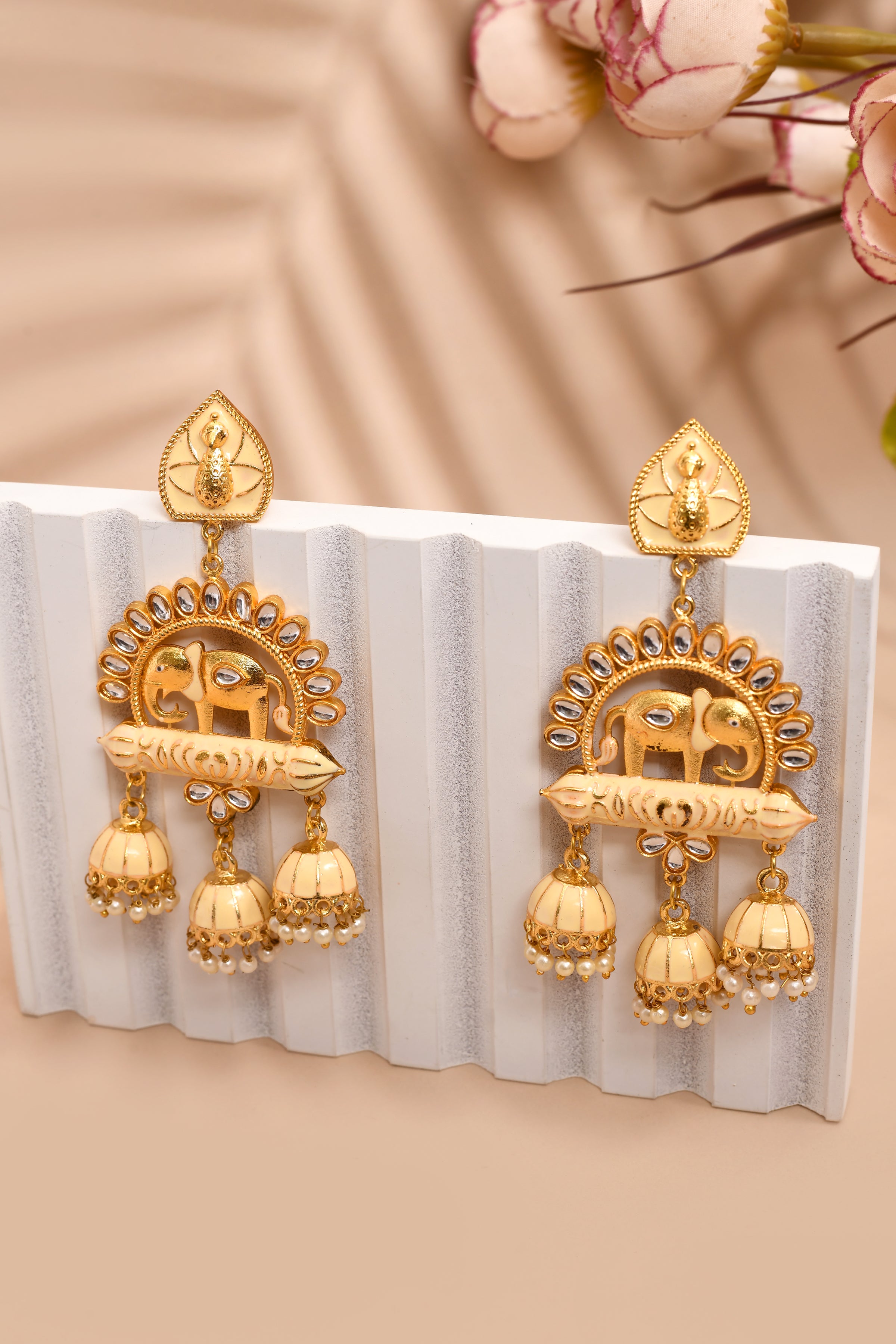 Elephant Shape Beige Jhumki Drop Earrings for Womens by House of Ree - Distacart