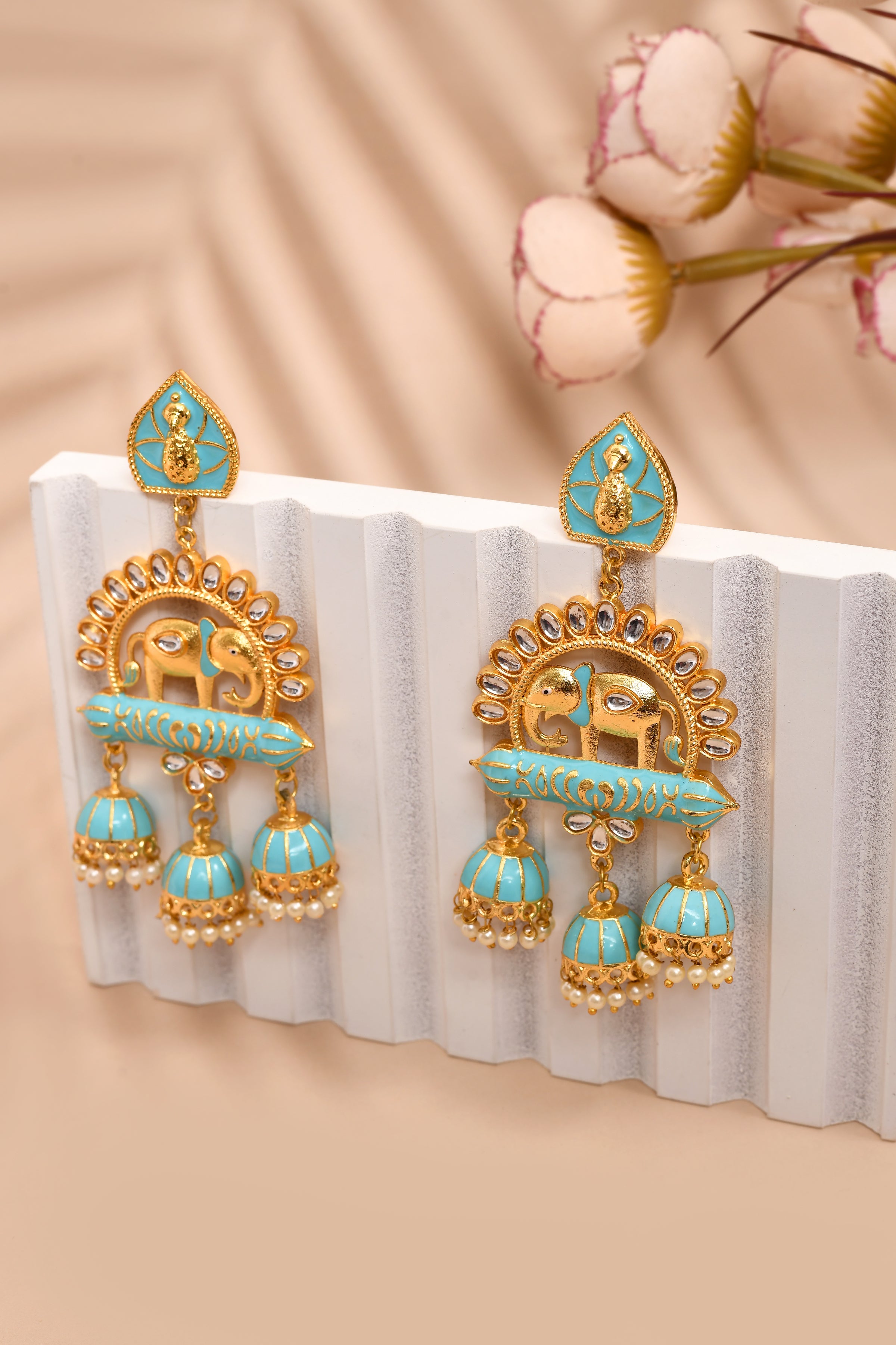 Elephant Shape Sky Blue Jhumki Drop Earrings for Womens by House of Ree - Distacart