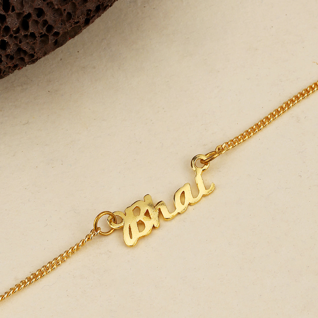 trueBrowns X Voylla Gold-Toned 'Bhai' Bracelet Rakhi With Roli Chaawal Pack - Distacart