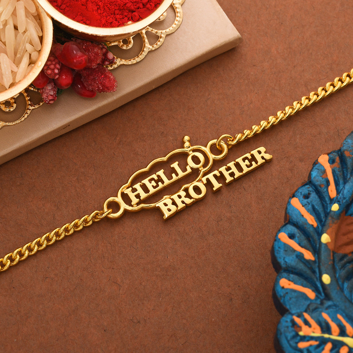 trueBrowns X Voylla Hello Brother Gold-Polished Stylish Bracelet Rakhi - Distacart