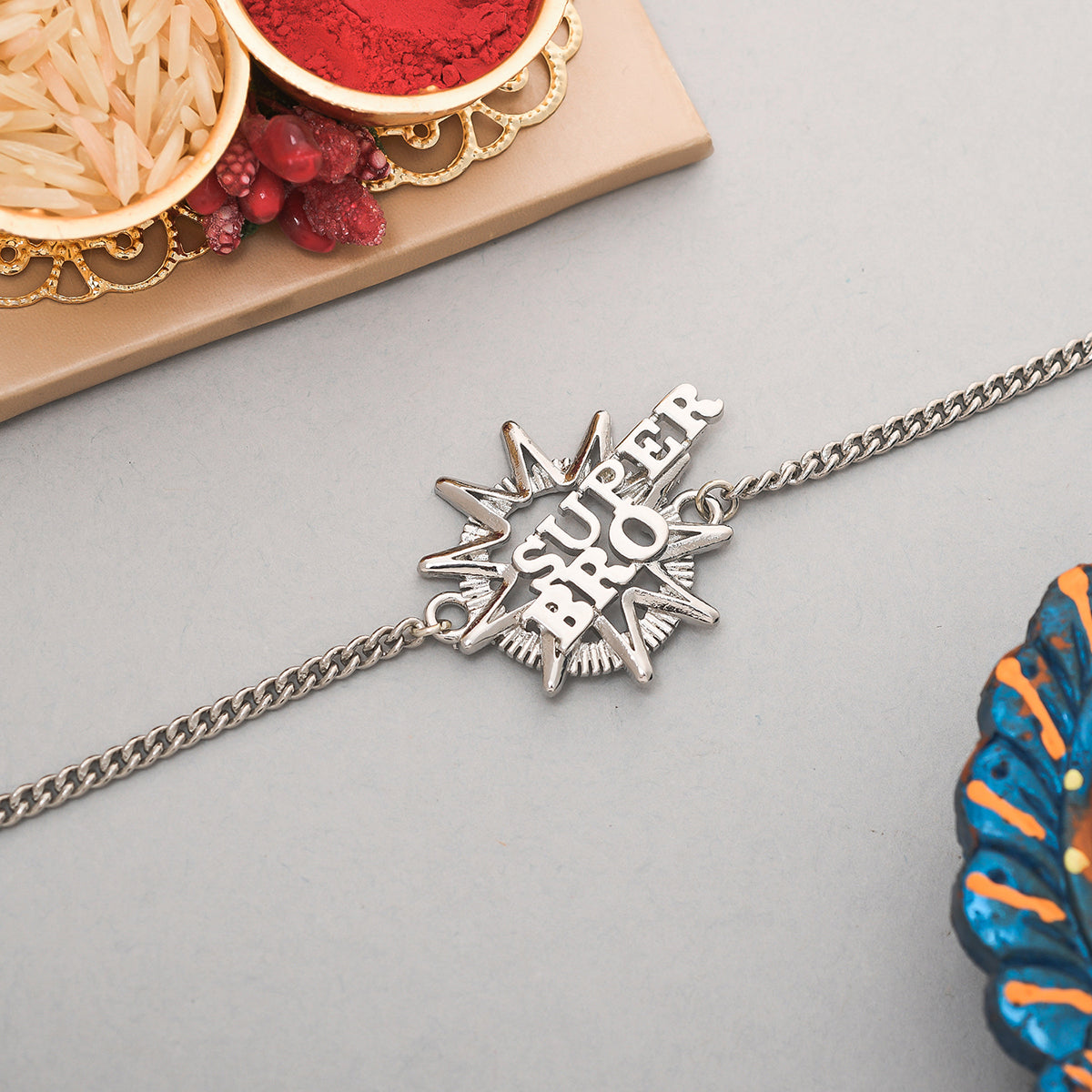 trueBrowns X Voylla Stylish Super Bro Silver Plated Bracelet Rakhi - Distacart