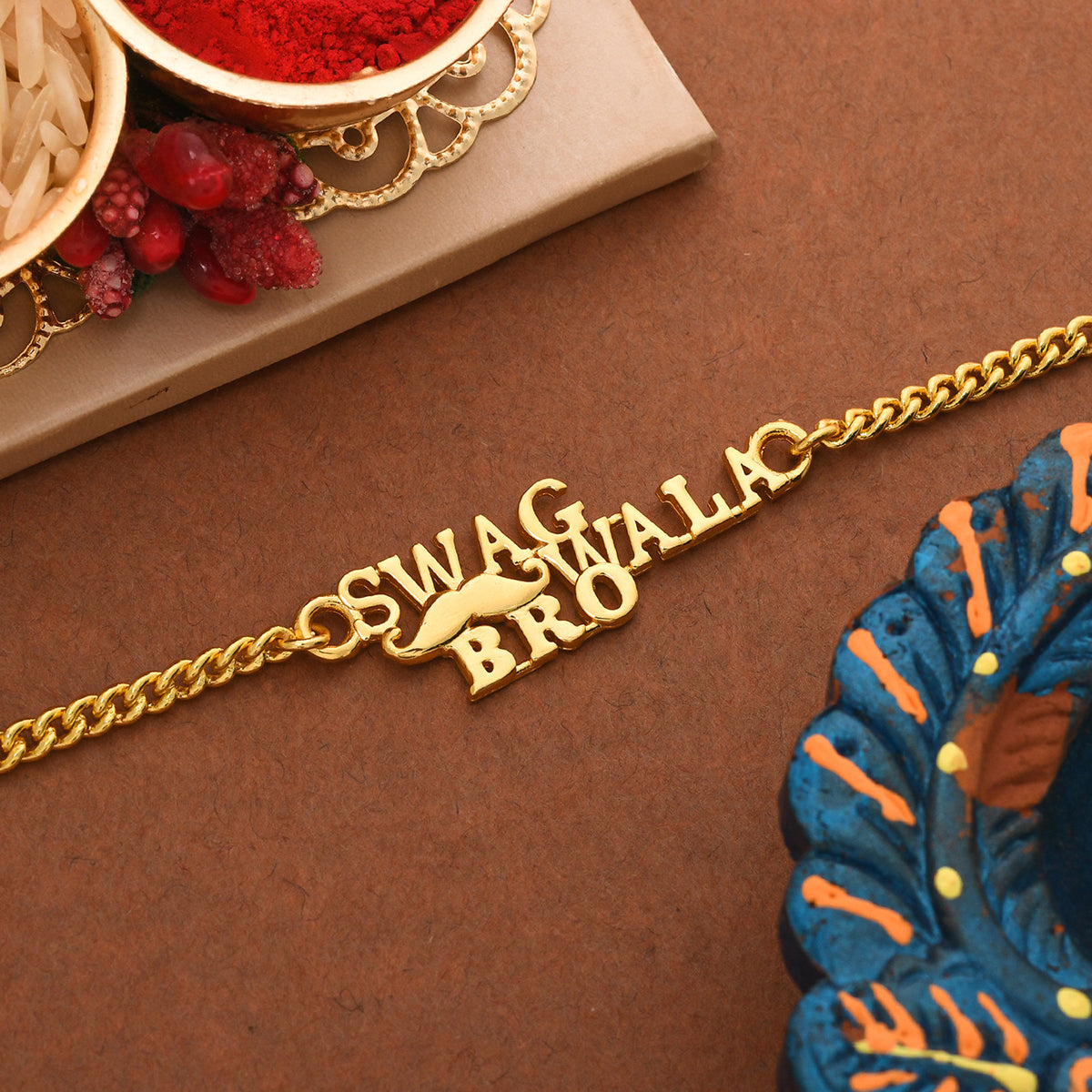 trueBrowns X Voylla Swag Wala Bro Gold Tone Bracelet Style Rakhi - Distacart