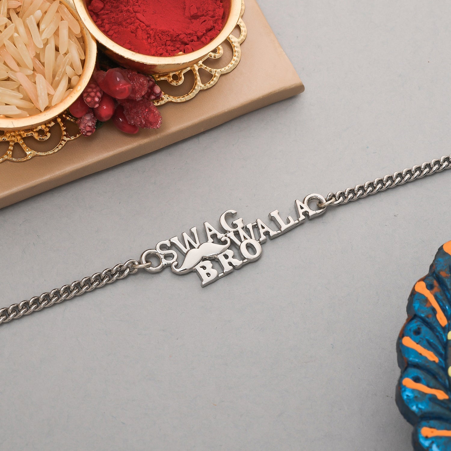trueBrowns X Voylla Stylish Swag Wala Bro Silver Plated Bracelet Rakhi - Distacart