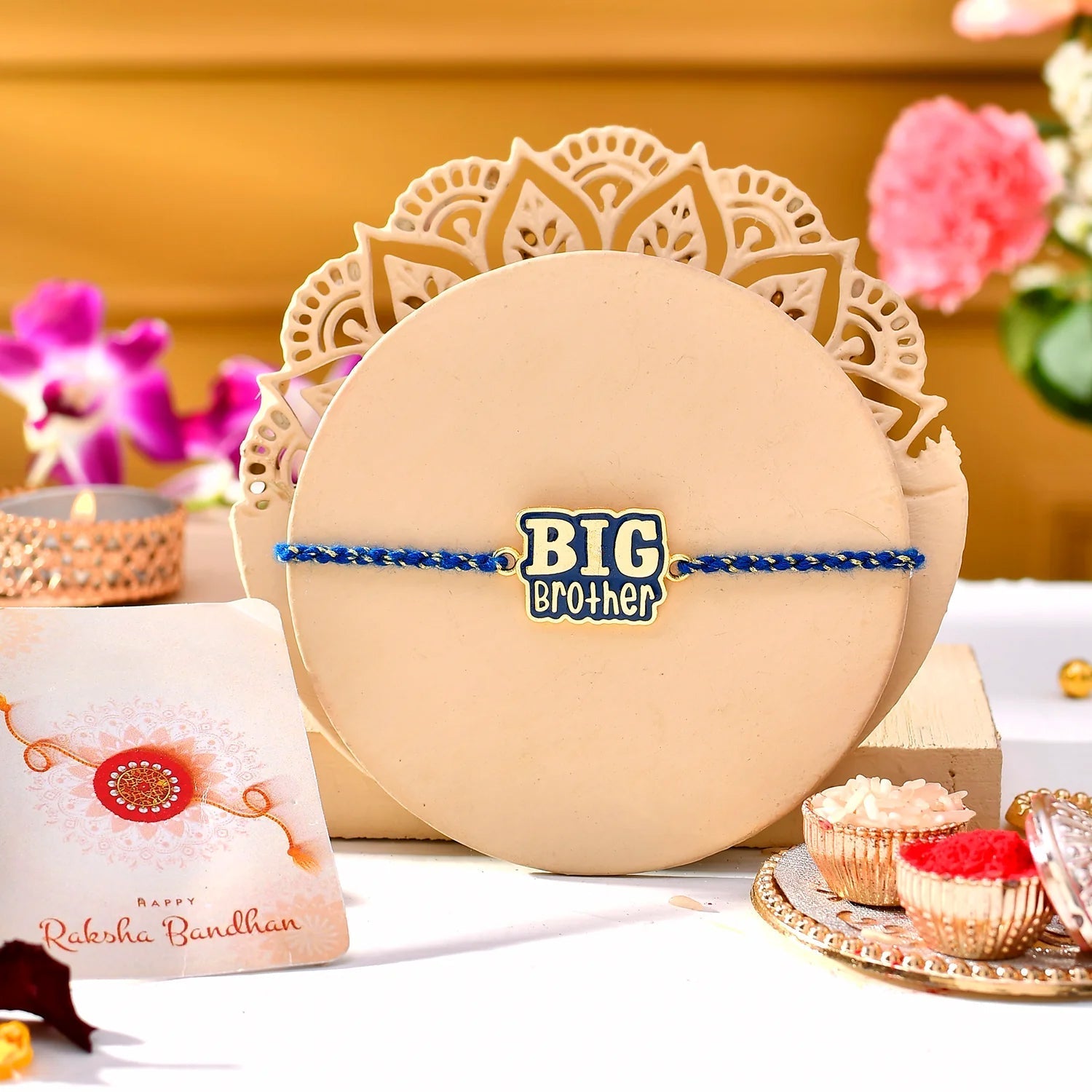 trueBrowns X Voylla Navy Blue Enamel Big Brother Rakhi For Brother - Distacart