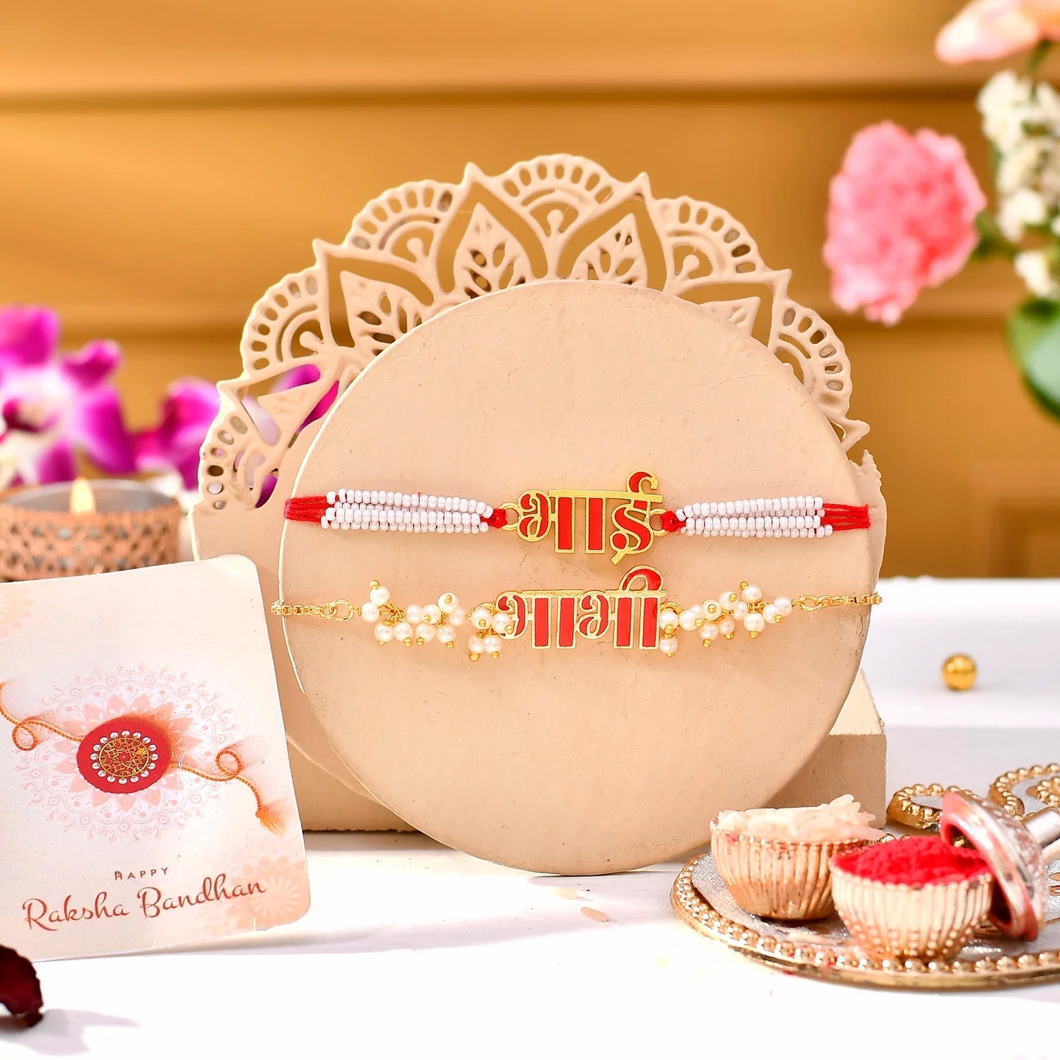 trueBrowns X Voylla Red Enamel Bhai-Bhabhi Lumba Rakhi Combo For Bhaiya Bhabhi - Distacart