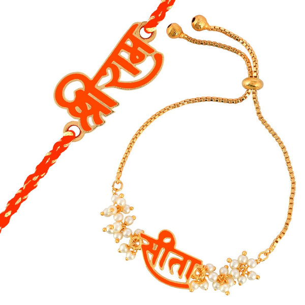 trueBrowns X Voylla Sita-Ram Vermilion Enamel Lumba Rakhi Combo For Bhaiya Bhabhi