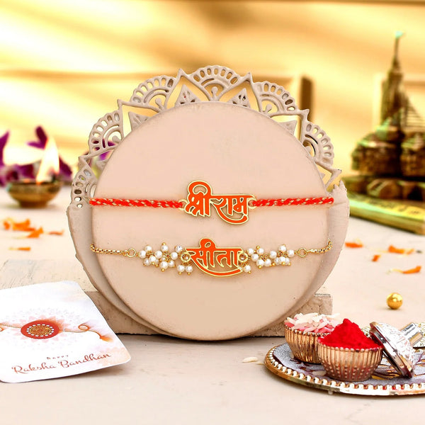 trueBrowns X Voylla Sita-Ram Vermilion Enamel Lumba Rakhi Combo For Bhaiya Bhabhi
