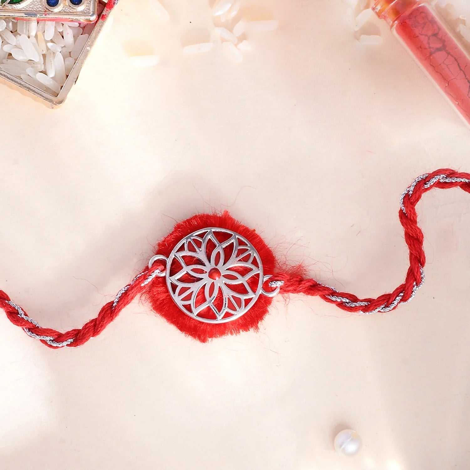 trueBrowns X Voylla Sterling Silver Filigree Red Rakhi - Distacart