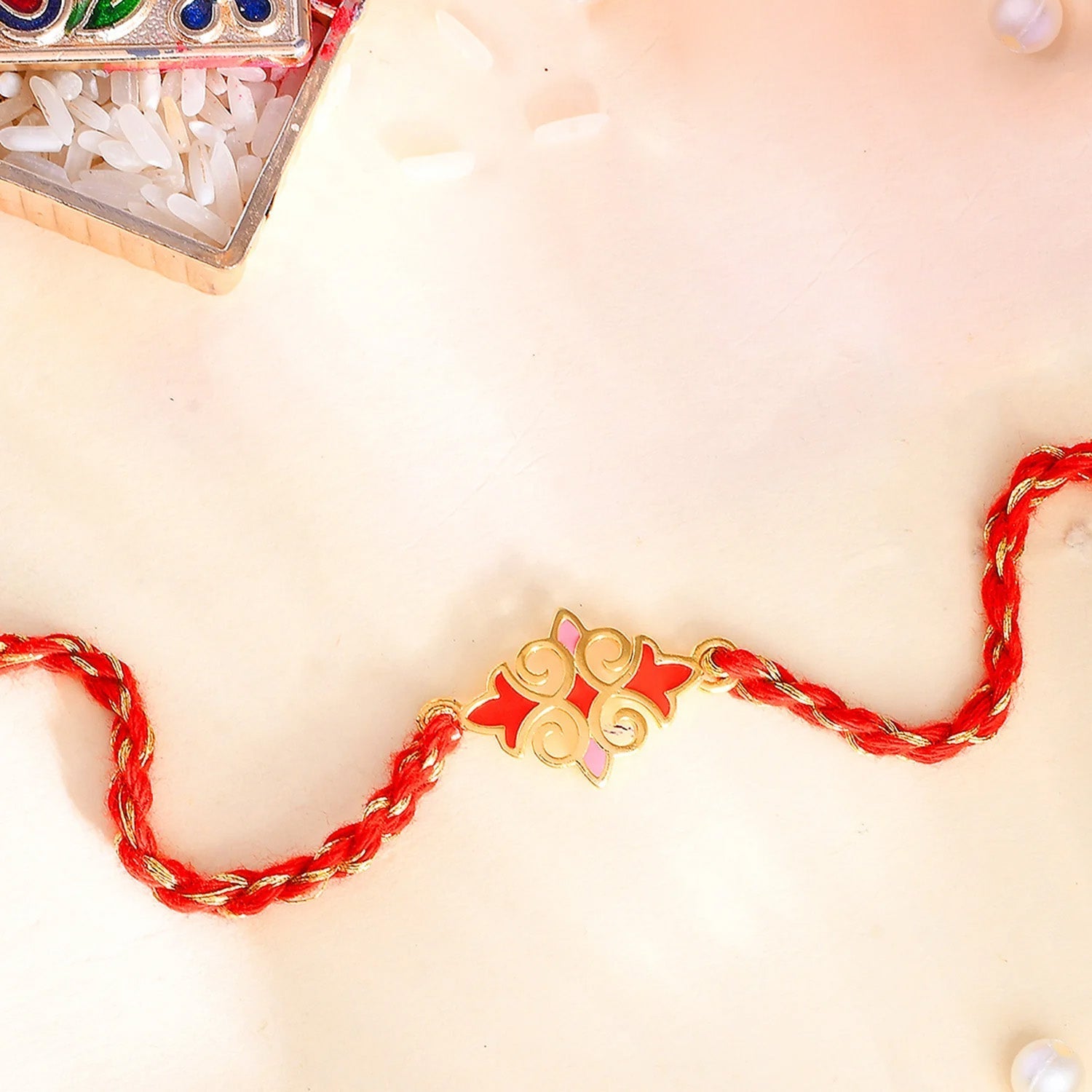 trueBrowns X voylla Sterling Silver Red Gold-Polished Floral Rakhi - Distacart