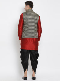 Thumbnail for VM by Vastramay Men's Maroon Silk Blend Jacket, Kurta And Dhoti Set - Distacart