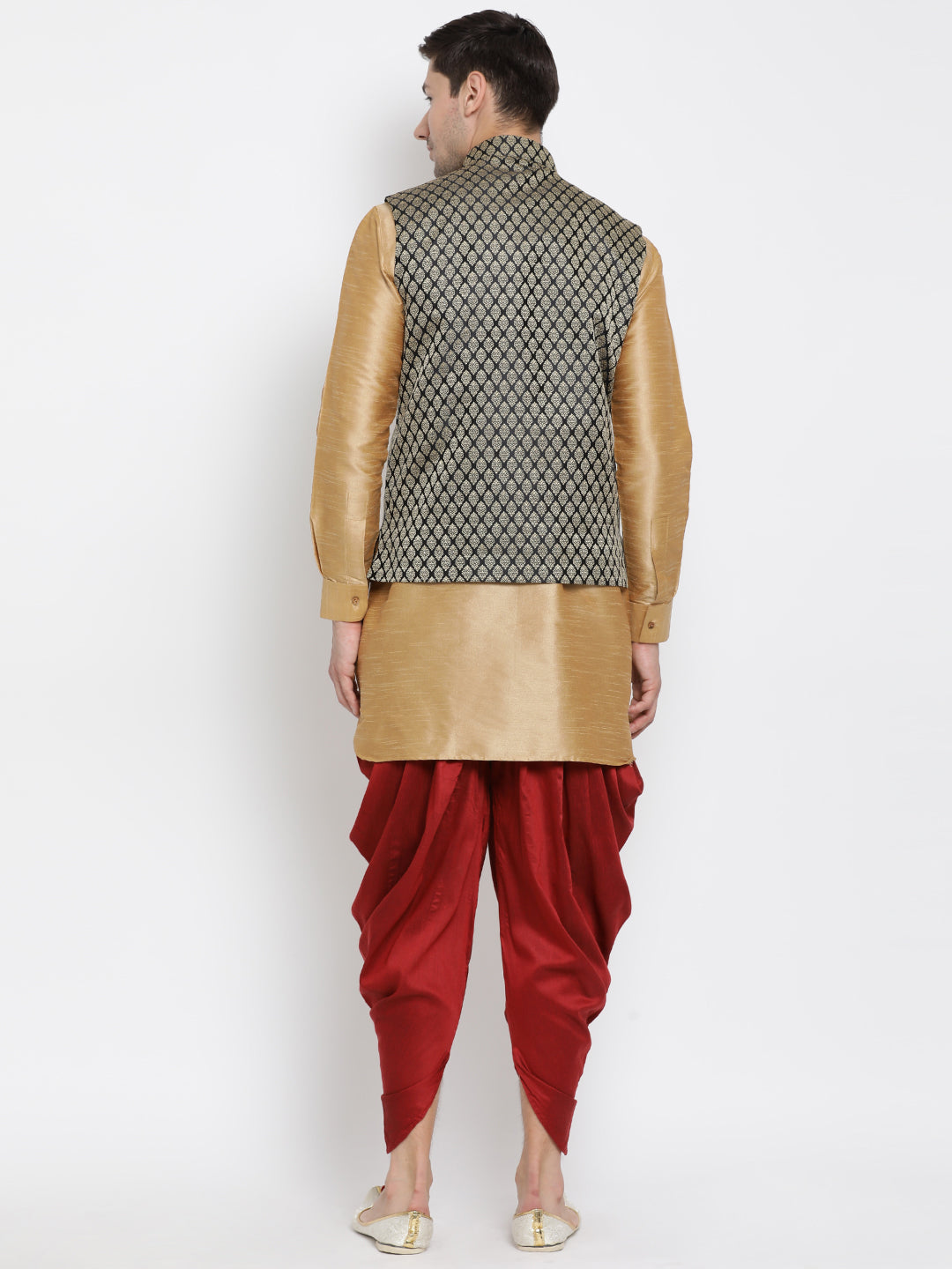 VM by Vastramay Men's Gold Silk Blend Jacket, Kurta And Dhoti Set - Distacart