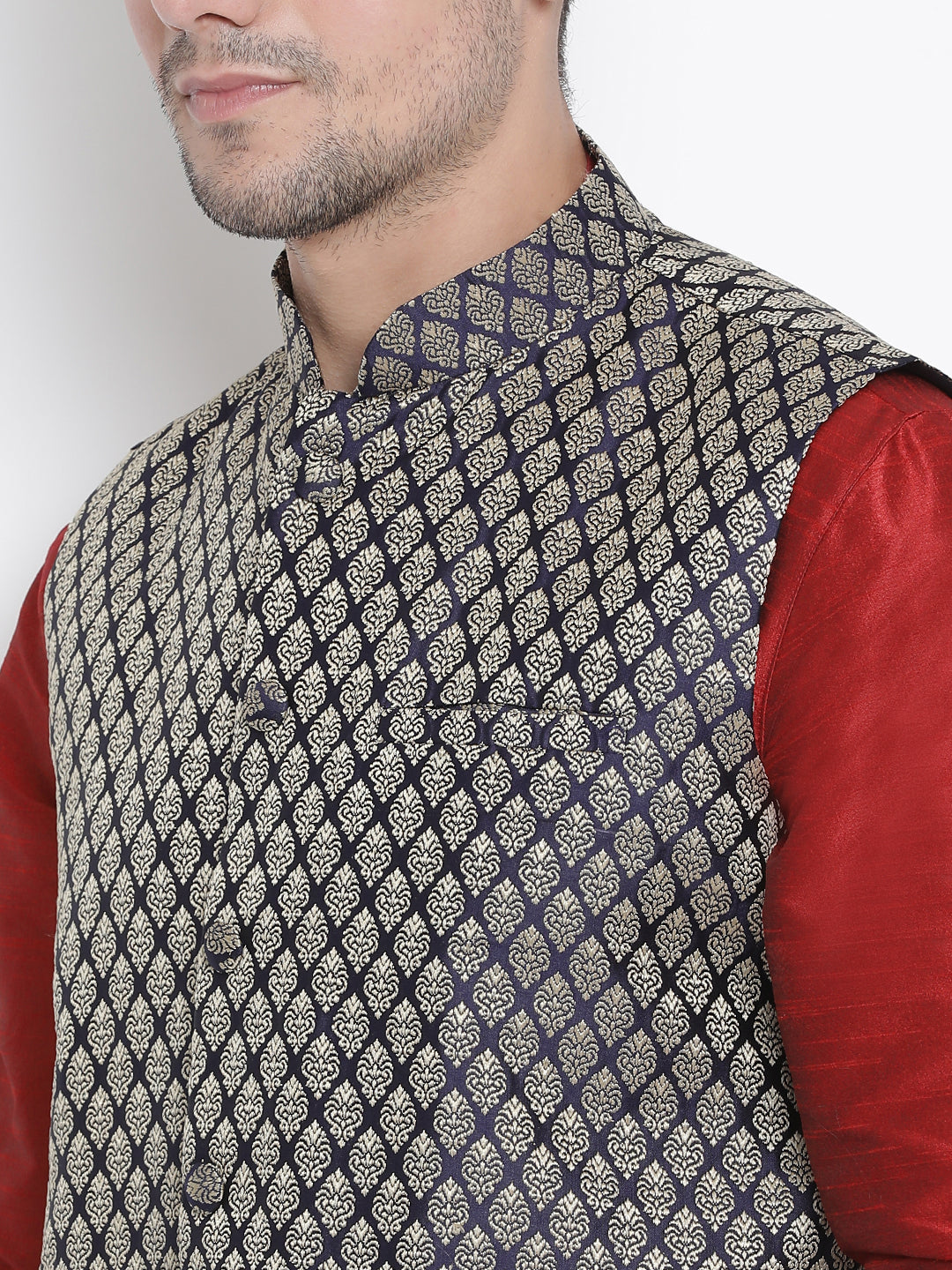 VM by Vastramay Men's Maroon Silk Blend Jacket, Kurta And Dhoti Set - Distacart