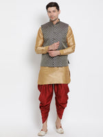 Thumbnail for VM by Vastramay Men's Gold Silk Blend Jacket, Kurta And Dhoti Set - Distacart