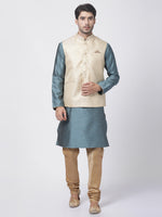 Thumbnail for VM by Vastramay Men's Light Blue Silk Blend Jacket, Kurta And Pyjama Set - Distacart