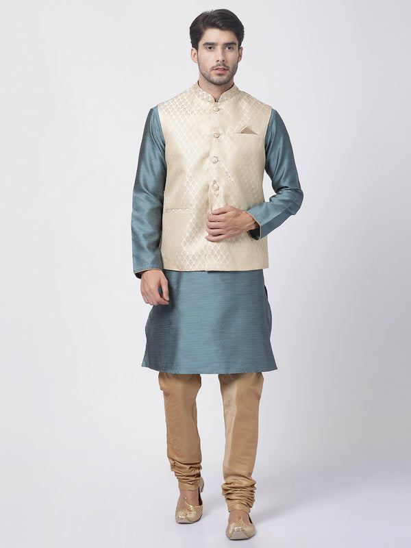 VM by Vastramay Men's Light Blue Silk Blend Jacket, Kurta And Pyjama Set - Distacart