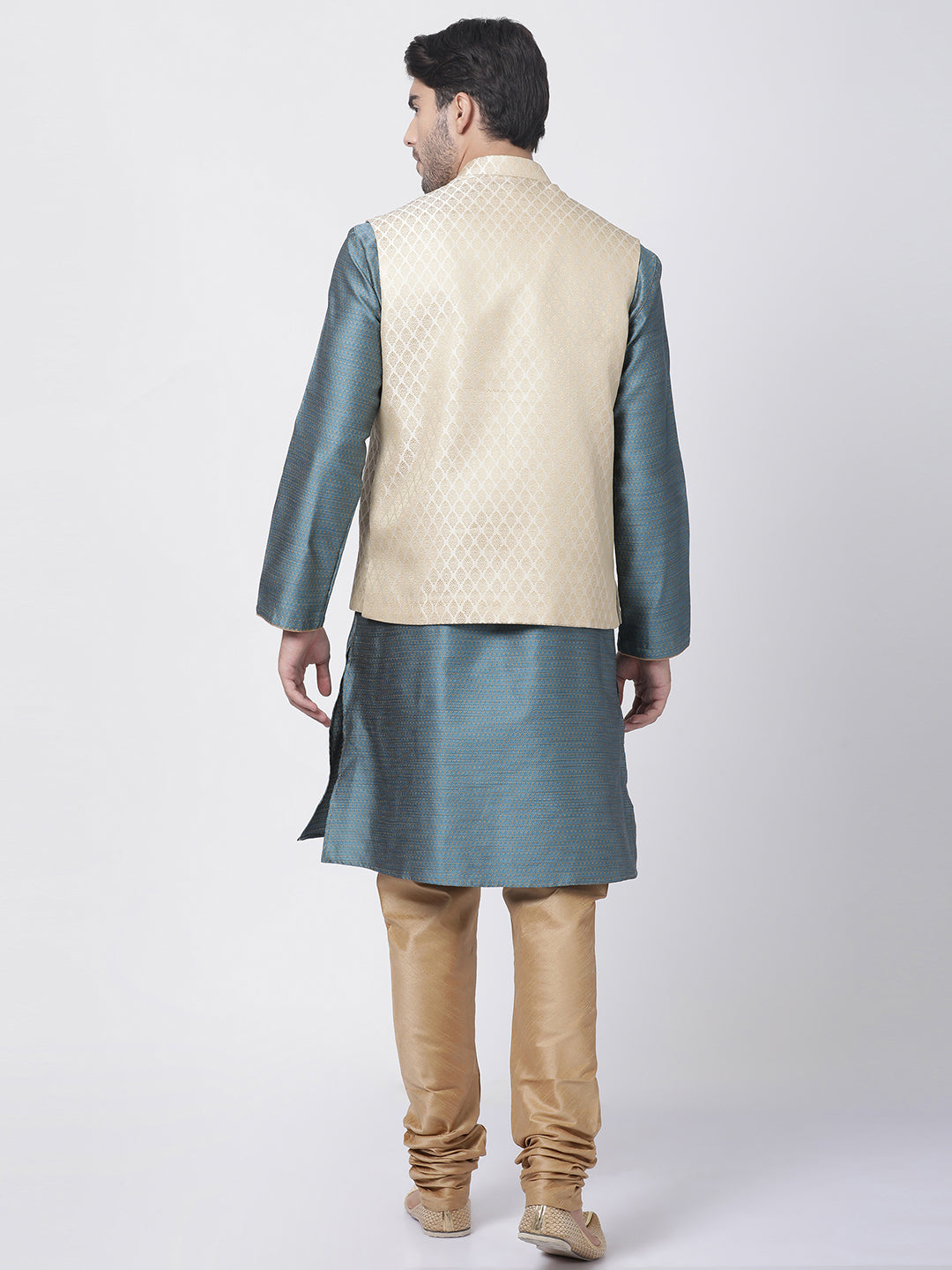 VM by Vastramay Men's Light Blue Silk Blend Jacket, Kurta And Pyjama Set - Distacart