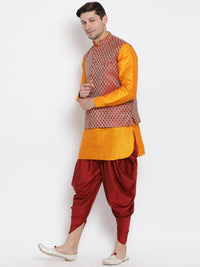 Thumbnail for VM by Vastramay Men's Orange Silk Blend Jacket, Kurta And Dhoti Set - Distacart