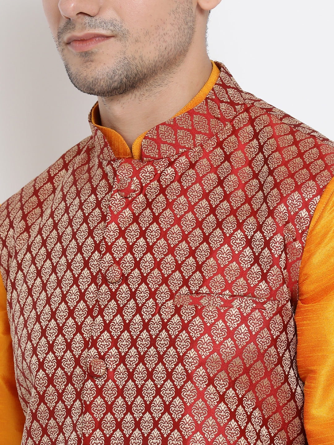 VM by Vastramay Men's Orange Silk Blend Jacket, Kurta And Dhoti Set - Distacart