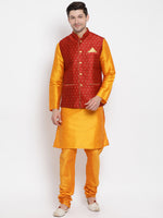 Thumbnail for VM by Vastramay Men's Orange Silk Blend Jacket, Kurta And Pyjama Set - Distacart