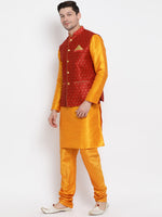 Thumbnail for VM by Vastramay Men's Orange Silk Blend Jacket, Kurta And Pyjama Set - Distacart