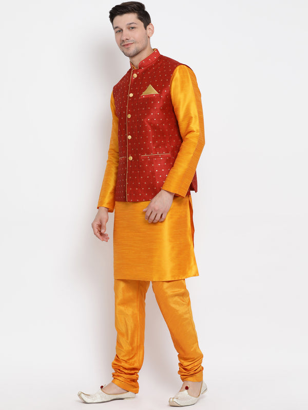 VM by Vastramay Men's Orange Silk Blend Jacket, Kurta And Pyjama Set - Distacart