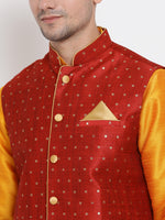 Thumbnail for VM by Vastramay Men's Orange Silk Blend Jacket, Kurta And Pyjama Set - Distacart
