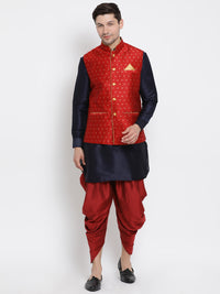 Thumbnail for VM by Vastramay Men's Deep Blue Silk Blend Jacket, Kurta And Dhoti Set - Distacart