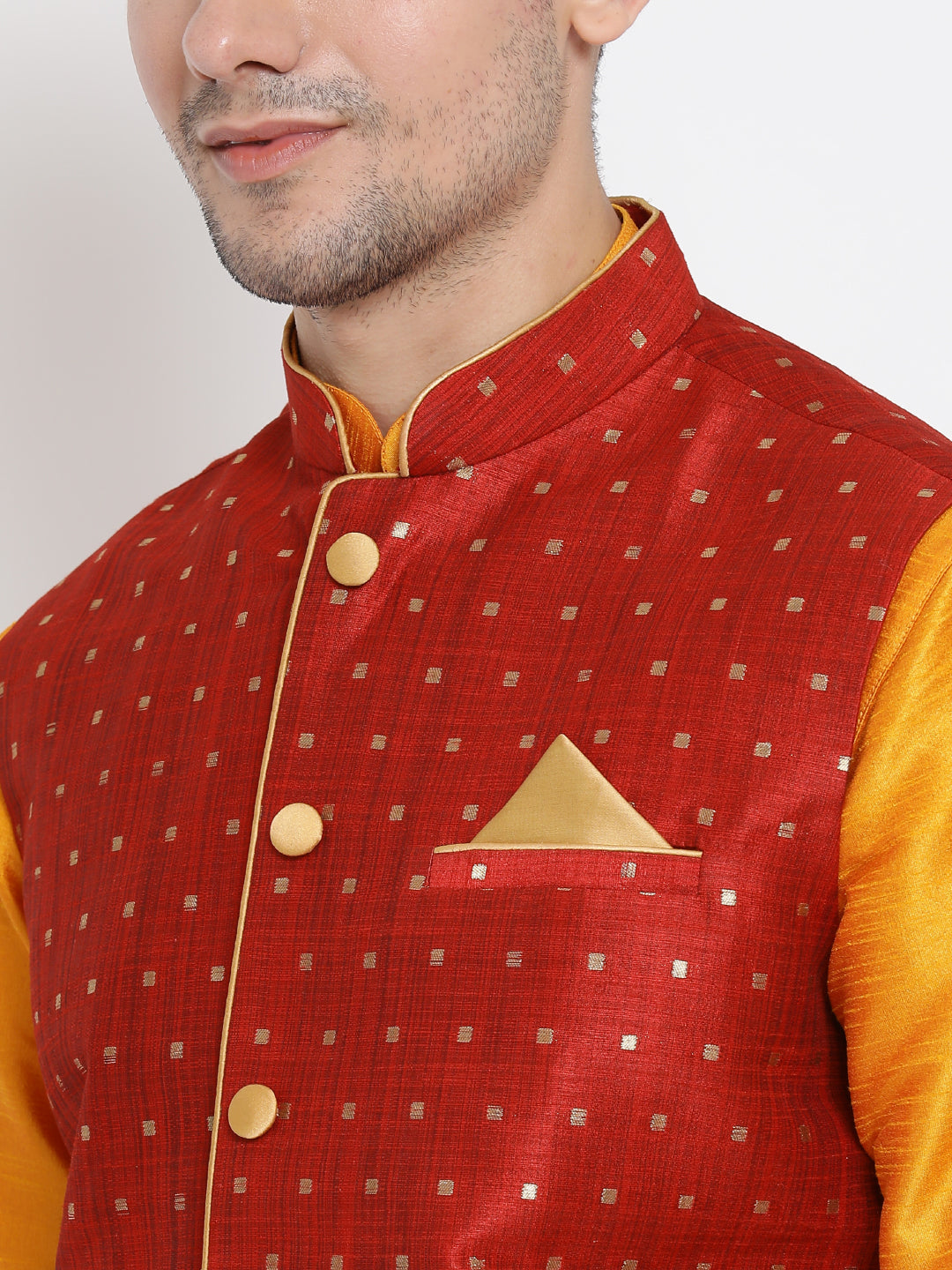 VM by Vastramay Men's Orange Silk Blend Jacket, Kurta And Dhoti Set - Distacart