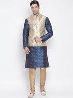 Thumbnail for VM by Vastramay Men's Blue Silk Blend Jacket, Kurta And Pyjama Set - Distacart