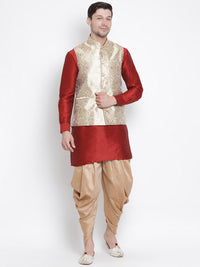 Thumbnail for VM by Vastramay Men's Maroon Silk Blend Jacket, Kurta And Dhoti Set - Distacart