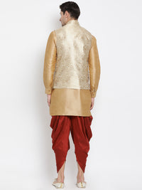 Thumbnail for VM by Vastramay Men's Gold Silk Blend Jacket, Kurta And Dhoti Set - Distacart