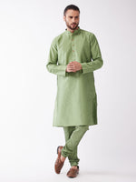 Thumbnail for VM by Vastramay Men's Light Green Silk Blend Kurta Pyjama Set - Distacart
