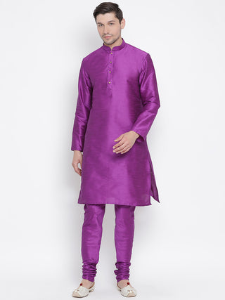 VM by Vastramay Men's Purple Silk Blend Kurta Pyjama Set - Distacart