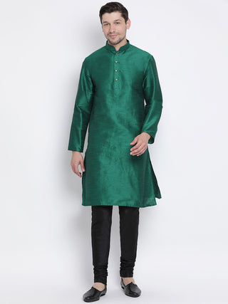 VM by Vastramay Men's Green Silk Blend Kurta Pyjama Set - Distacart