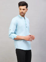 Thumbnail for Fabmade Men Blue Solid Short Kurta