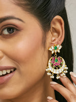 Thumbnail for Nuyug 22K Gold-Plated Exquisite Kundan Stone Studded & Pearl Beaded Floral Traditional Chandbalis