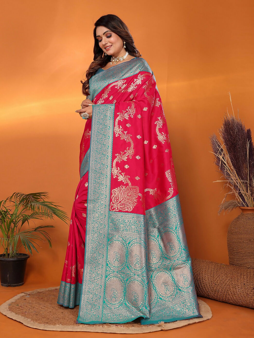 Joban Fashion Banarasi Red Woven Soft Silk Saree