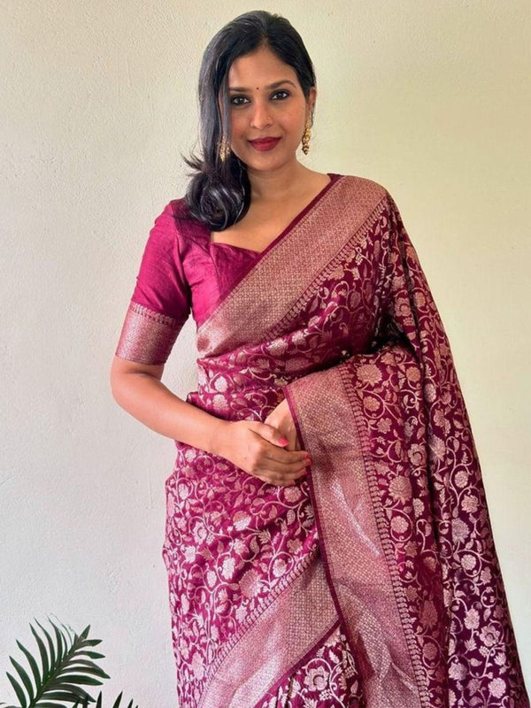 Anouk Floral Woven Design Zari Banarasi Saree