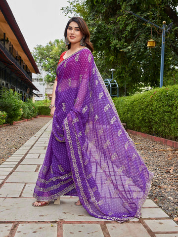 Dwija Fashion Blue Party Wear Embroidered Georgette Saree With Unstitched Blouse - Dista