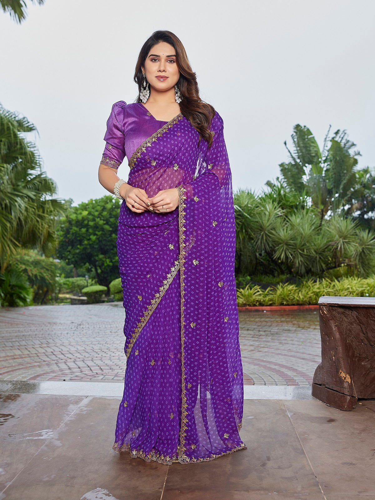 Dwija Fashion Purple Party Wear Embroidered Georgette Saree With Unstitched Blouse