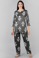 Thumbnail for Ahika Grey Cotton Ethnic Motifs Night Suit - Distacart
