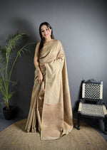 Thumbnail for Joban Fashion Ivory Banarasi Soft Lichi Silk Checks & Woven Saree - Distacart