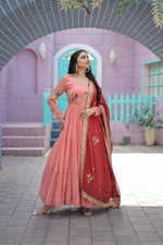 Thumbnail for Aastha Fashion Women's Peach Faux Georgette Thread Embroidered Anarkali Dress with Dupatta - Distacart